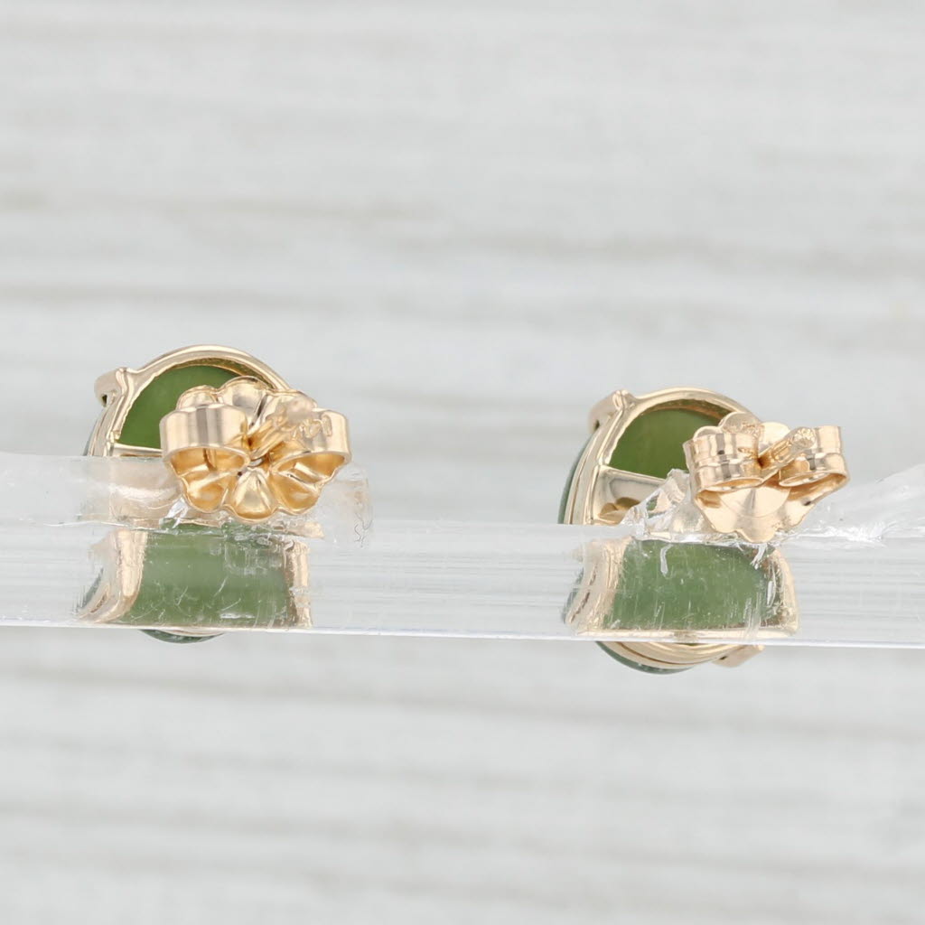 Light Gray Green Nephrite Jade Oval Solitaire Stud Earrings 14k Yellow Gold