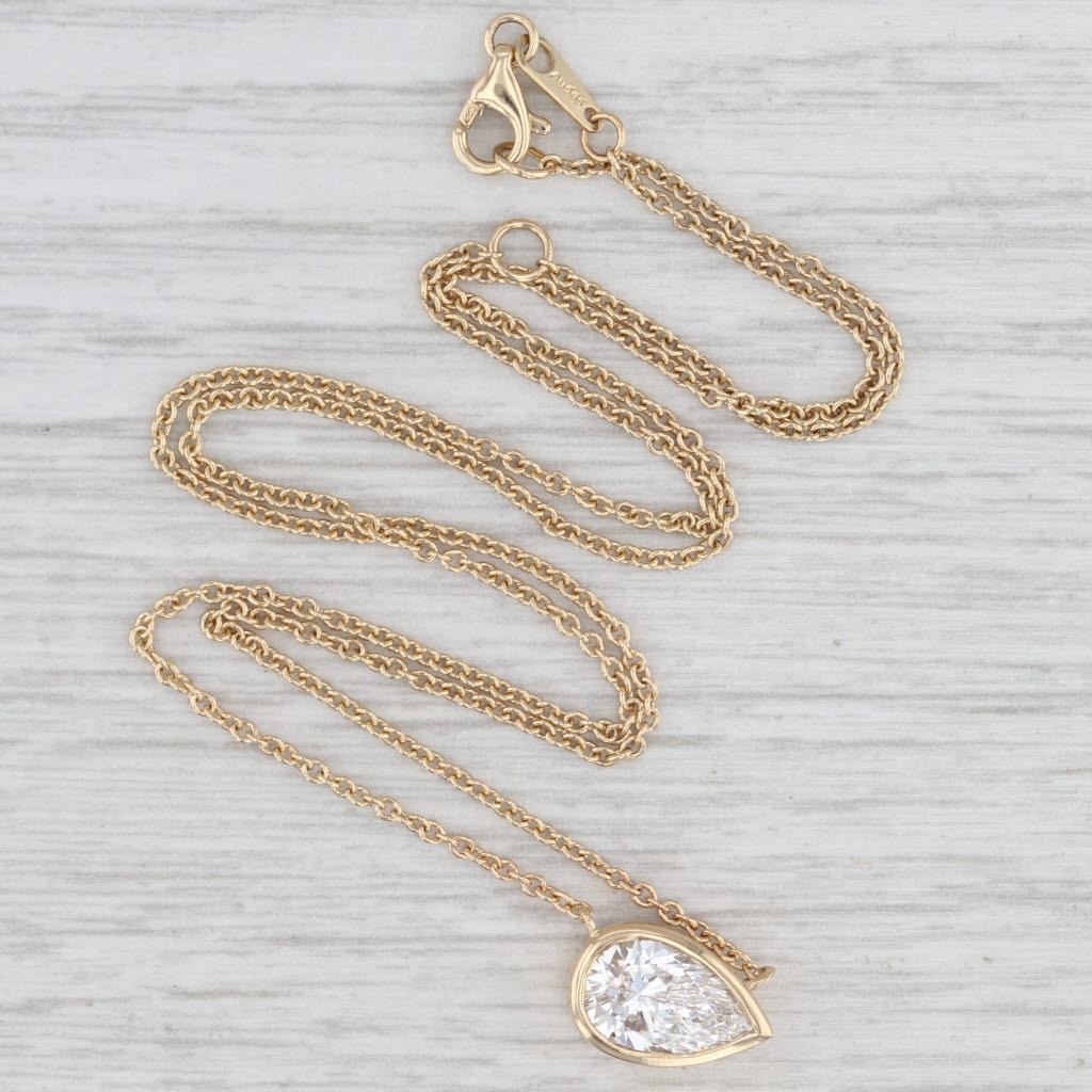 New 1.51ct Pear Lab Grown Diamond Pendant Necklace 14k Gold 16" 18" E VS1 IGI