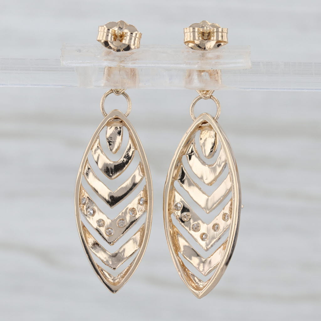 0.10ctw Diamond Chevron Leaf Dangle Earrings 14k Yellow Gold Pierced Drops