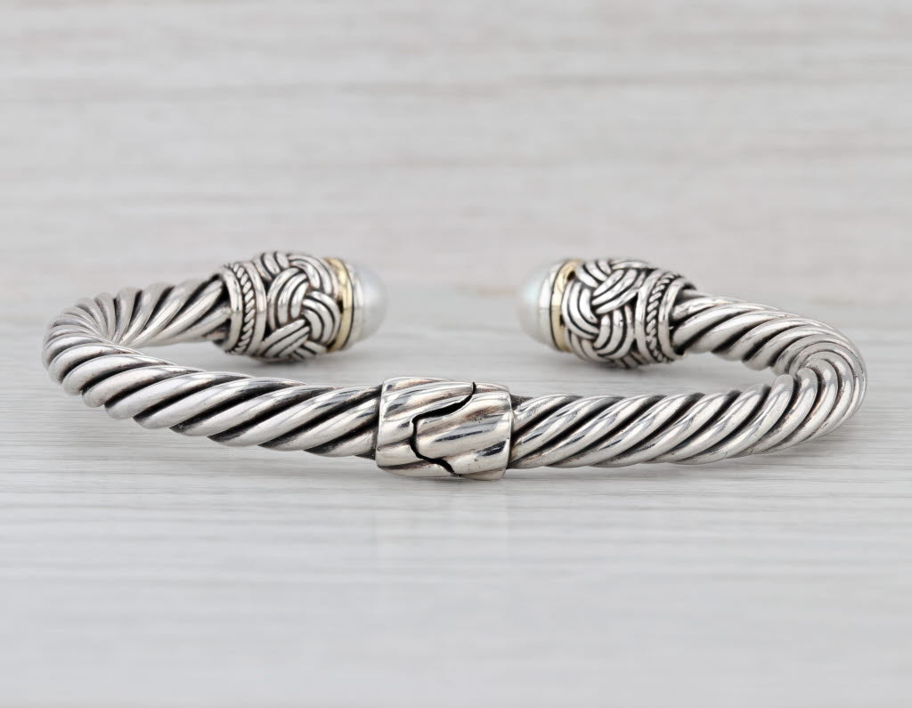 Effy Cultured Pearl Cuff Bracelet Sterling Silver 18k Gold 7.25" Hinged