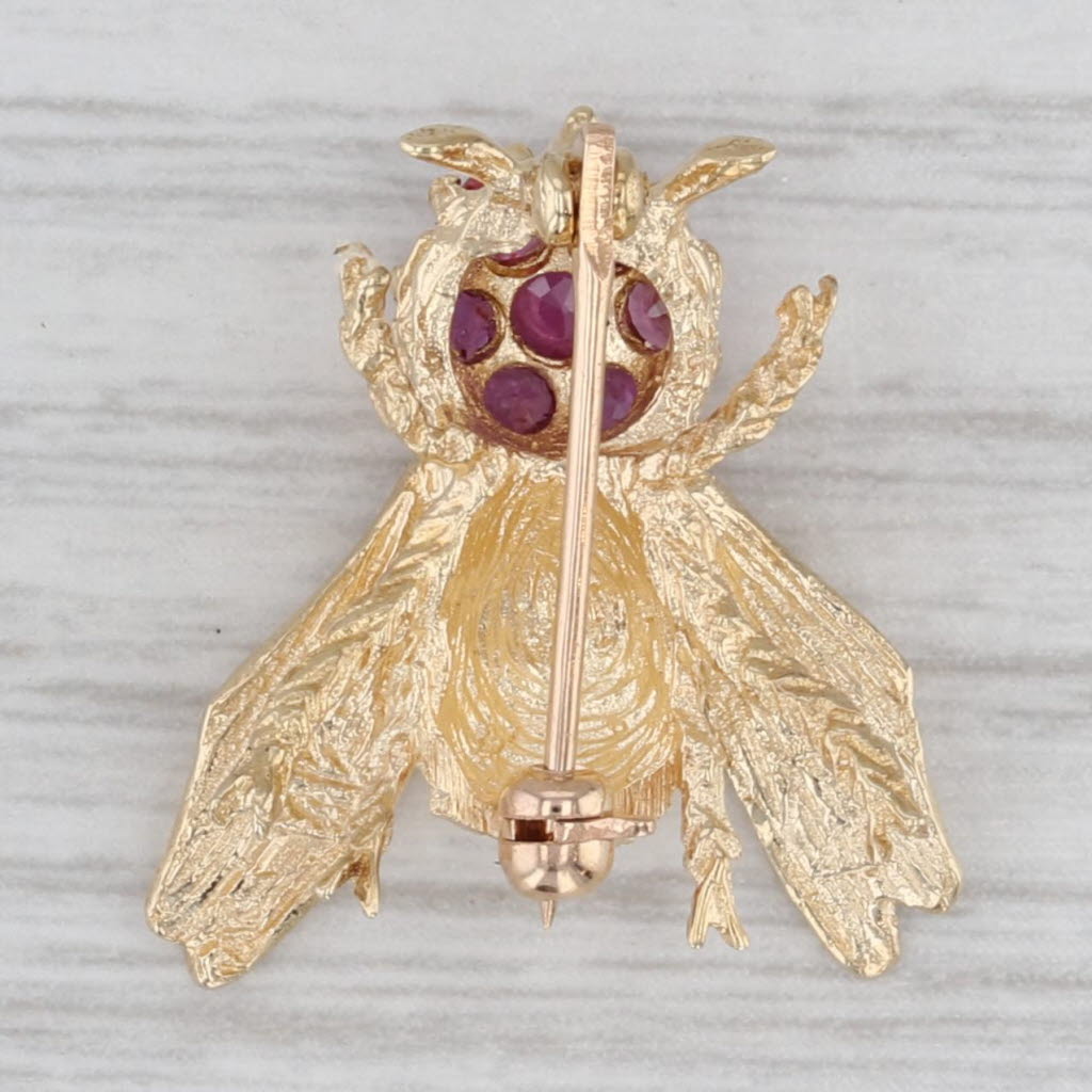 Gray 0.65ctw Ruby Bee Pin Pendant 14k Yellow Gold Insect Jewelry