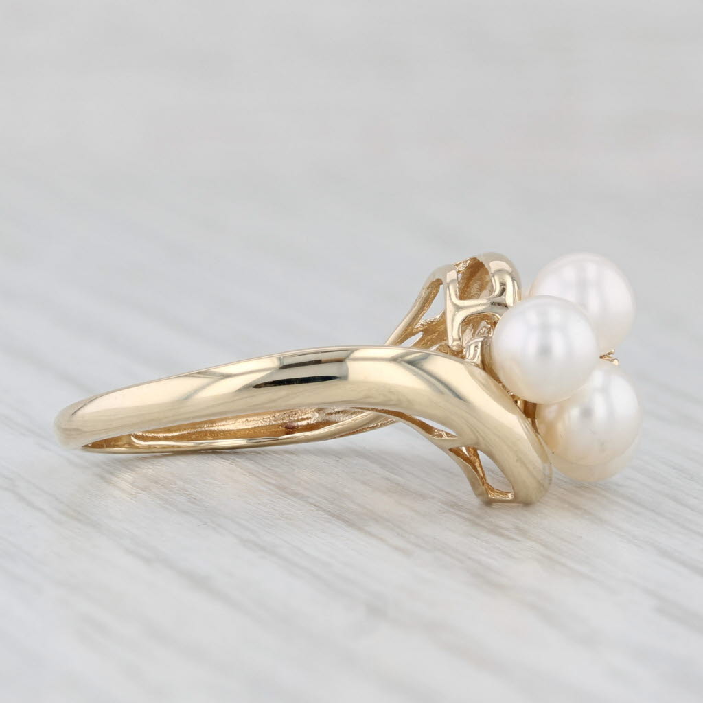 Light Gray Cultured Pearl Bypass Ring 10k Yellow Gold Size 7