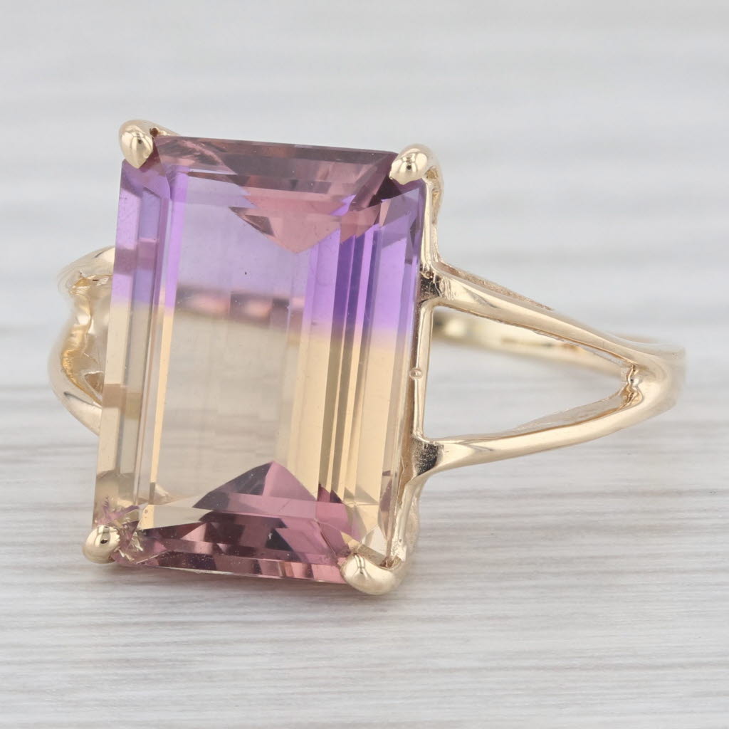 Light Gray 7.35ctw Yellow Purple Ametrine Solitaire Ring 10k Yellow Gold Size 8.25