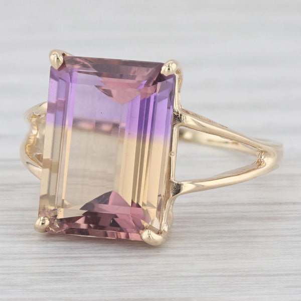 7.35ctw Yellow Purple Ametrine Solitaire Ring 10k Yellow Gold Size 8.25