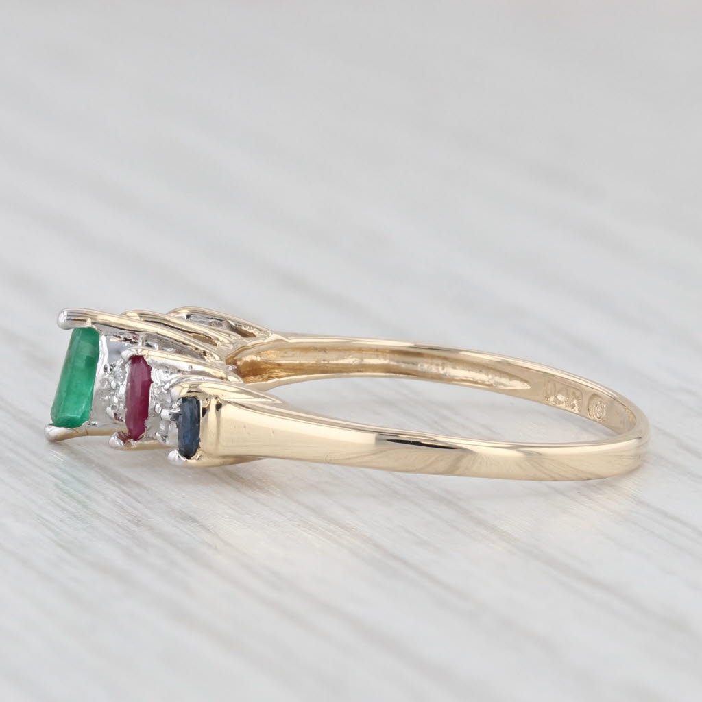 Light Gray 0.45ctw Emerald Ruby Sapphire Diamond Tiered Ring 14k Yellow Gold Size 7.25