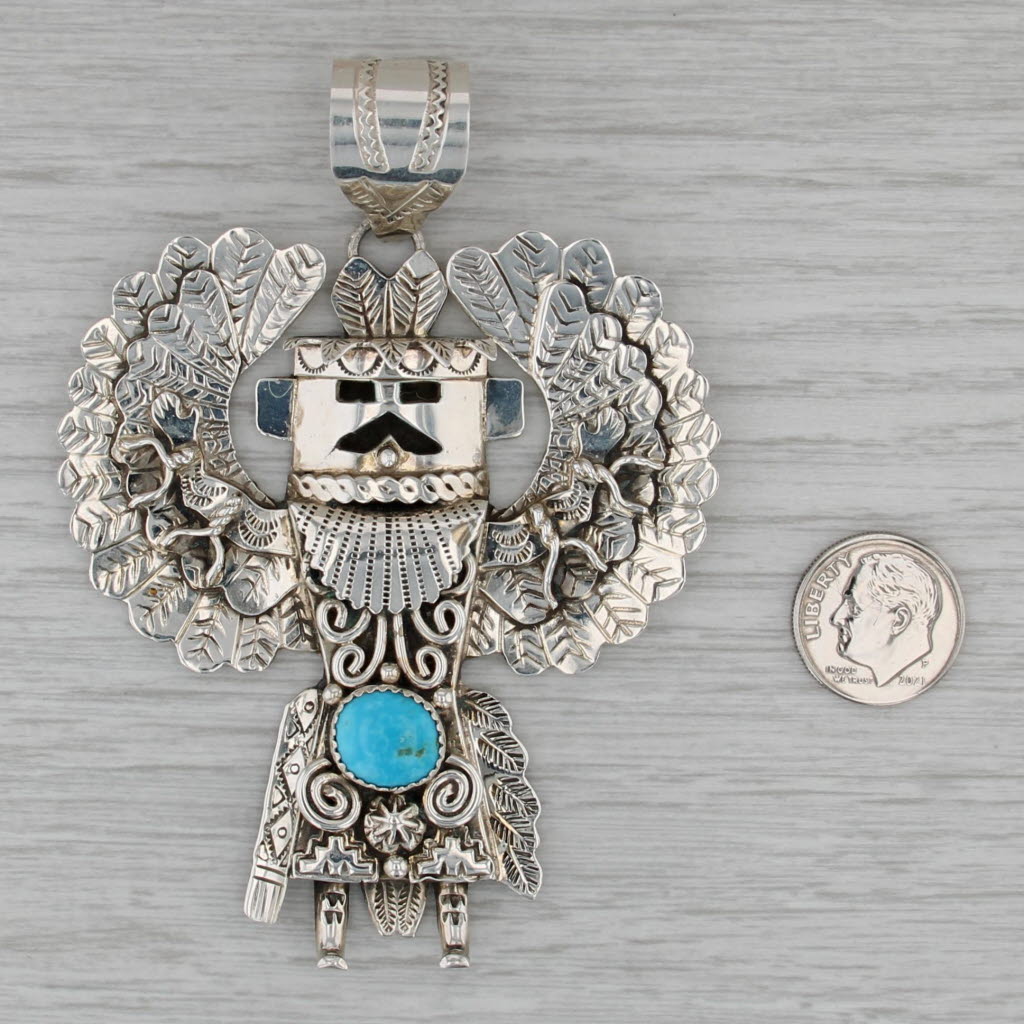A Mariano Tribal Figure Pendant Sterling Silver Turquoise Navajo Native American