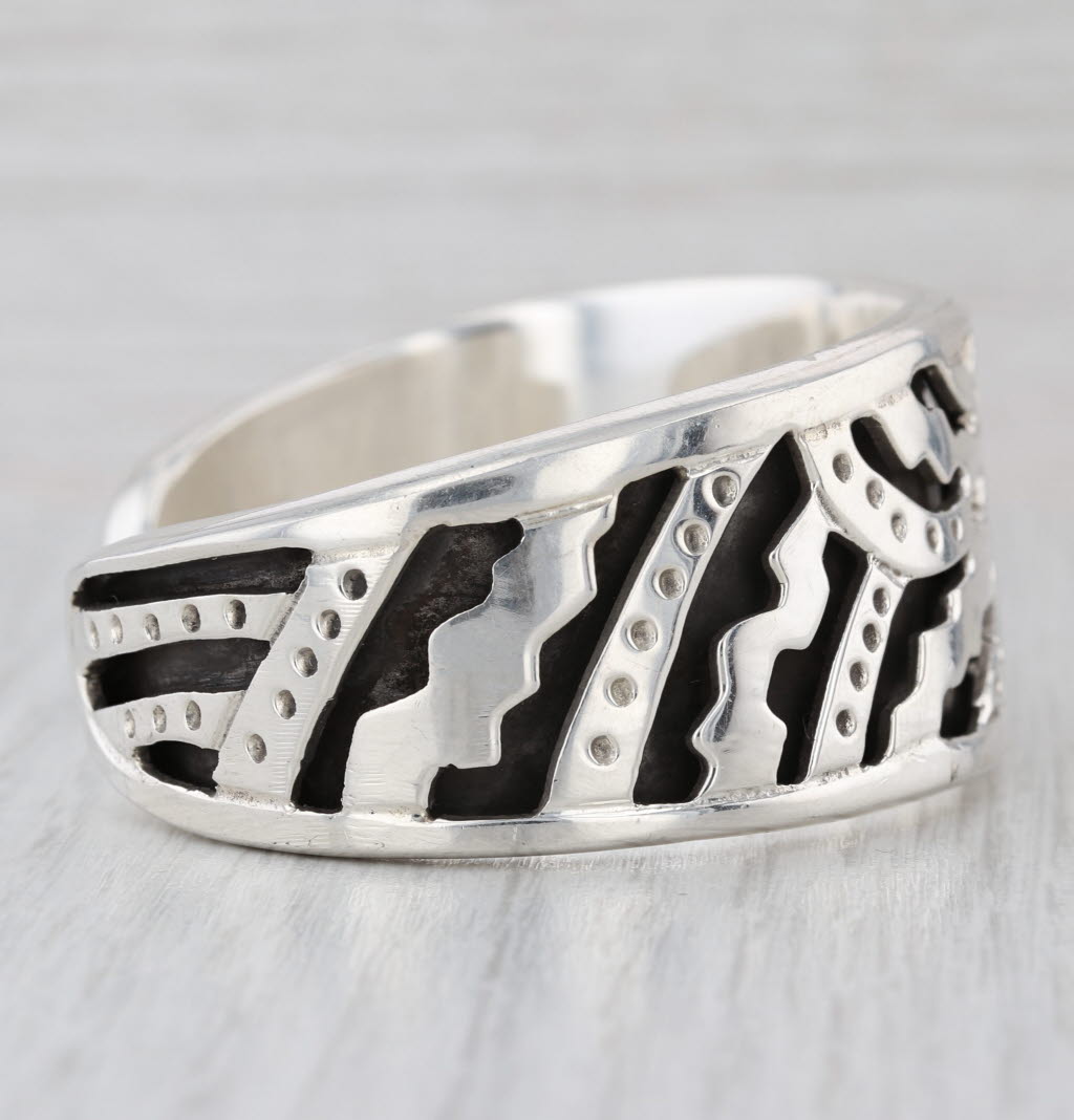 Vintage Tribal Open Work Statement Cuff Bracelet Sterling Silver Taxco Mexico