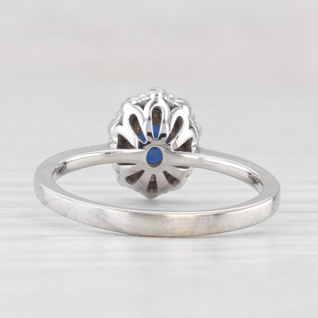 Light Gray 0.70ctw Oval Blue Sapphire Diamond Halo Ring 14k White Gold Size 6.5 Engagement