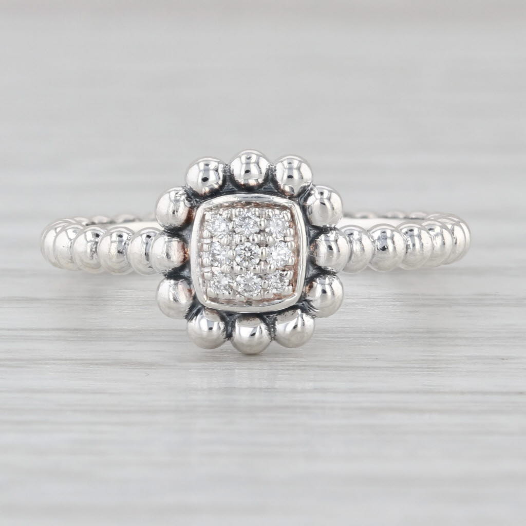 Lagos Caviar Spark Pave Diamond Ring Sterling Silver Size 7.25