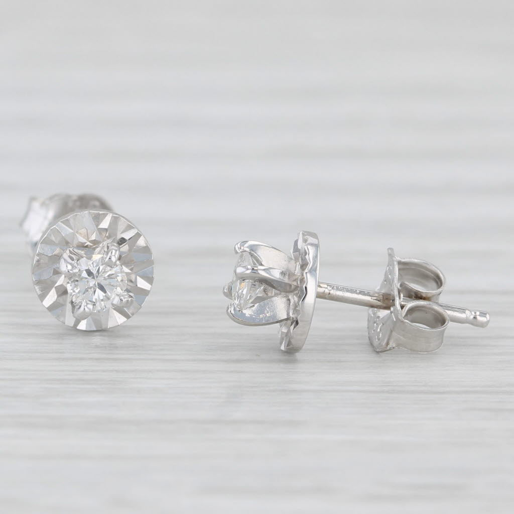 Light Gray 0.14ctw Round Diamond Solitaire Stud Earrings 14k White Gold Vintage