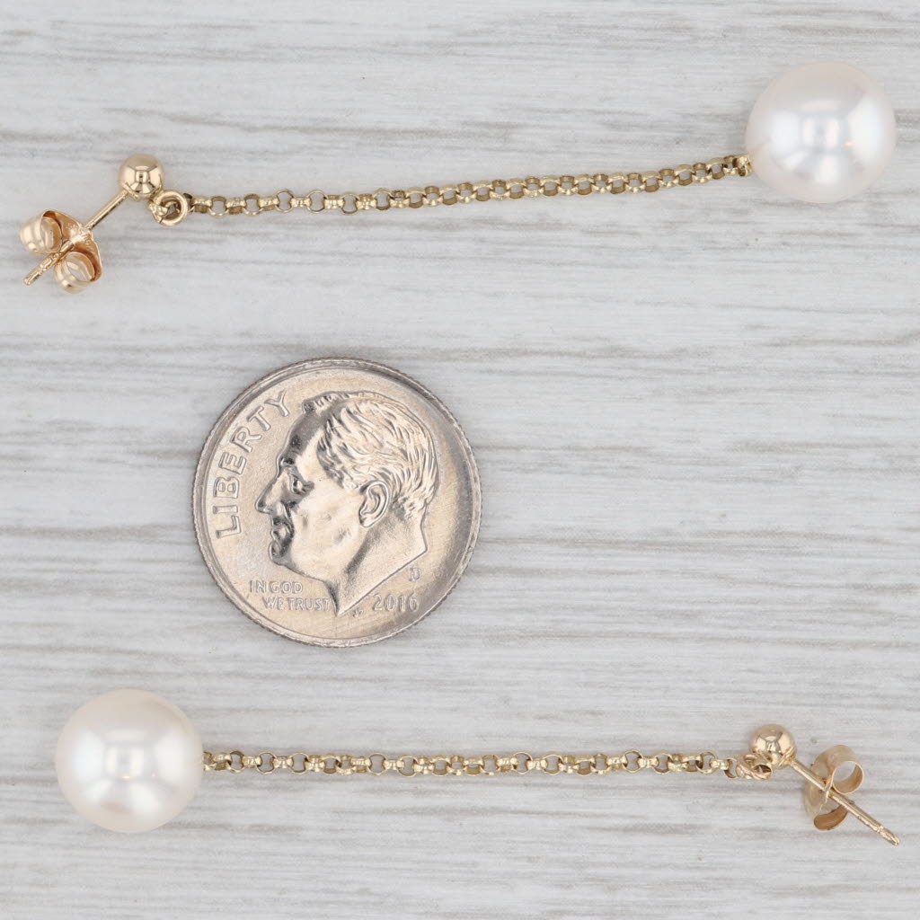 Light Gray Cultured Pearl Solitaire Dangle Earrings 14k Yellow Gold