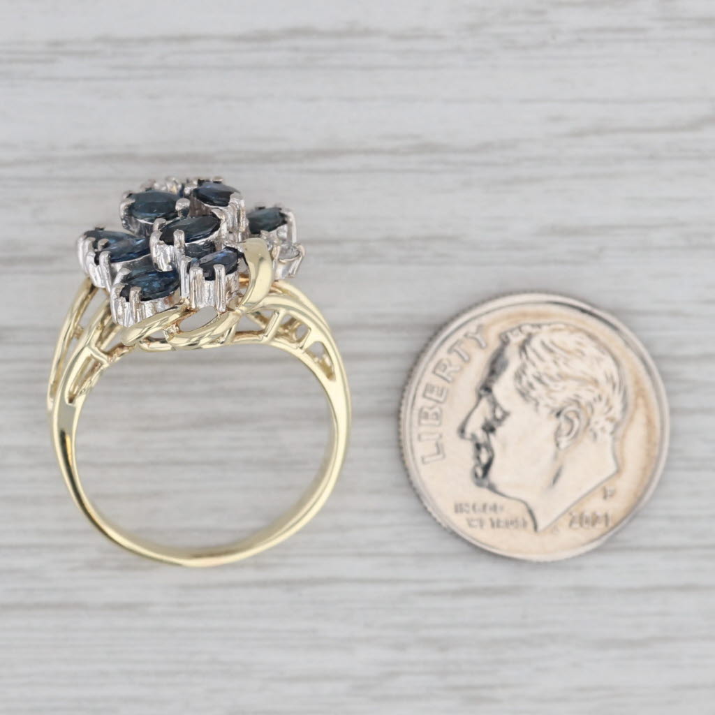 Gray 1.70ctw Blue Sapphire Diamond Cluster Ring 14k Yellow Gold Size 6