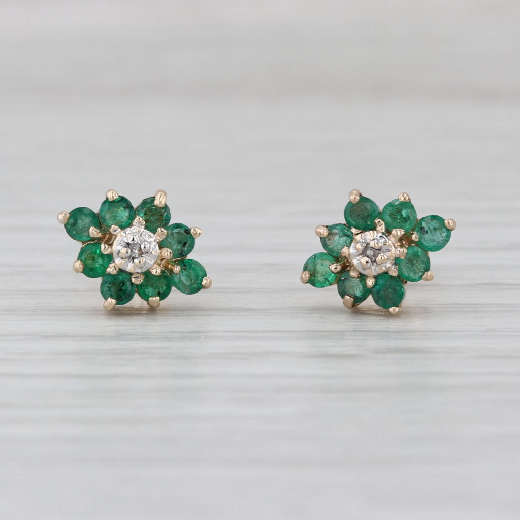 0.60ctw Emerald Diamond Stud Earrings 14k Yellow Gold Studs