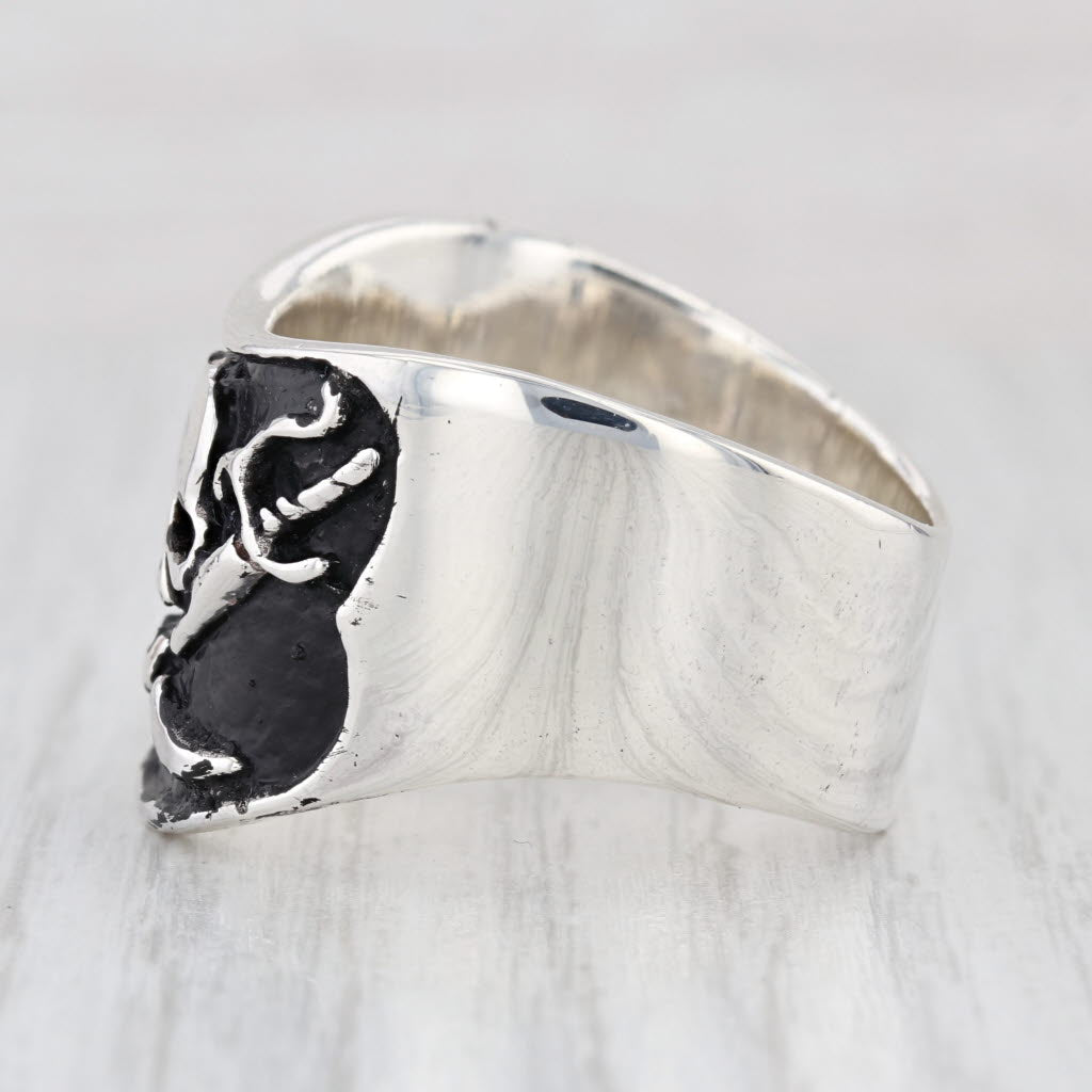 Skull Crossing Swords Ring Sterling Silver Size 14.5 Biker Gothic Large Band