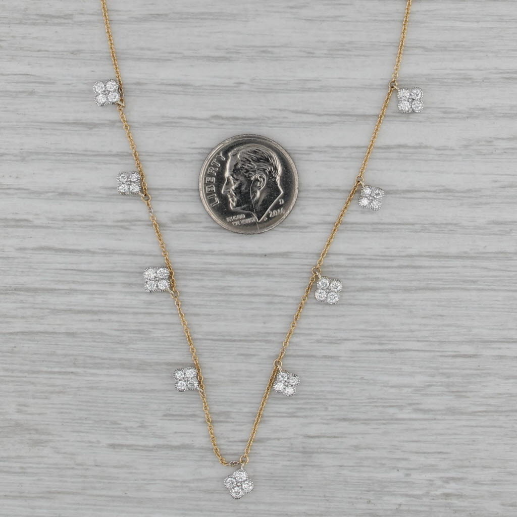 New Diamond Clover Station Necklace 14k Yellow White Gold 18" Adjustable