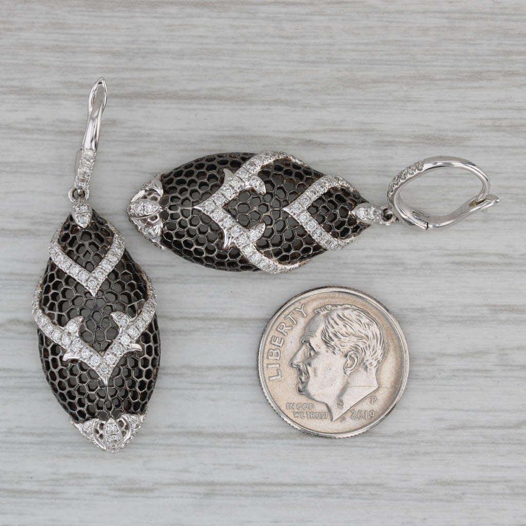 Gray Gabriel & Co 1.95ctw Black White Diamond Earrings 18k Gold Antiqued Finish