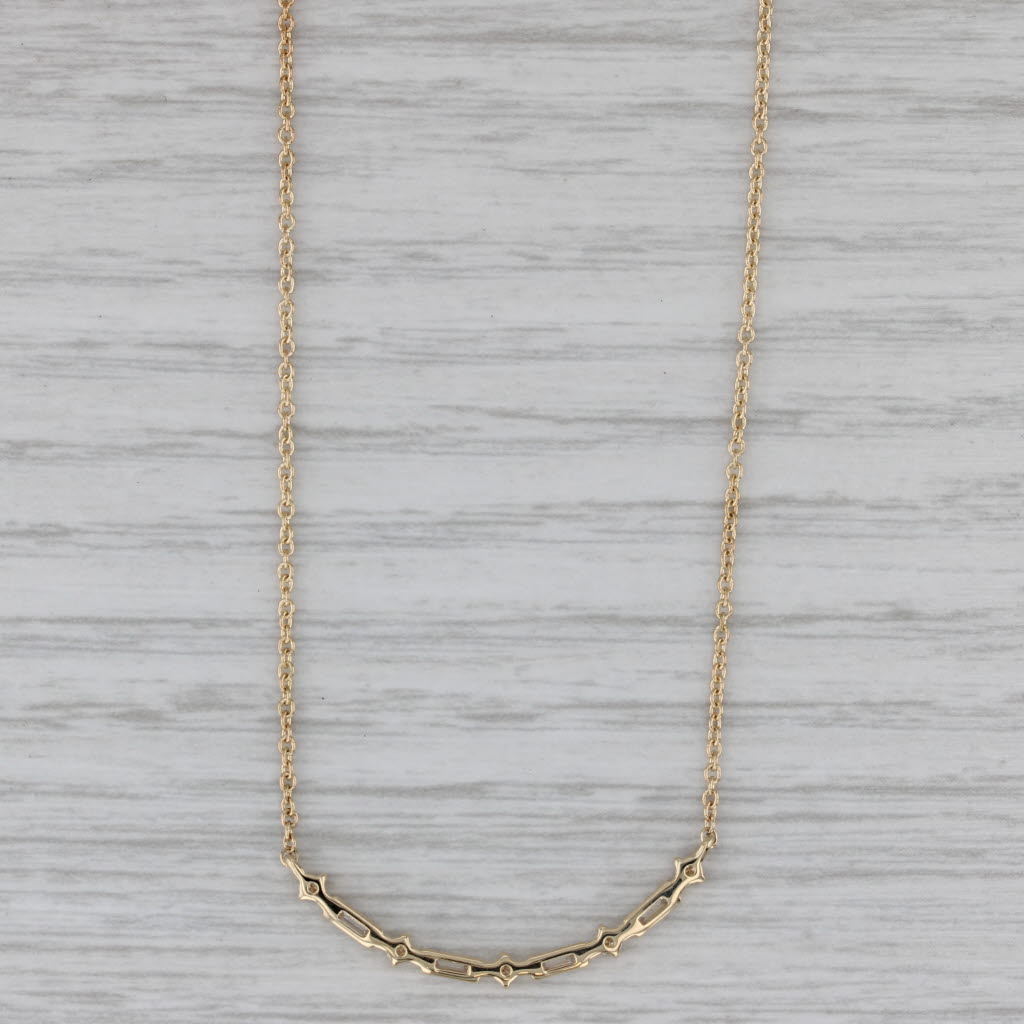 Gray New 0.20ctw Curved Diamond Station Pendant 14k Yellow Gold 17-18" Cable Chain