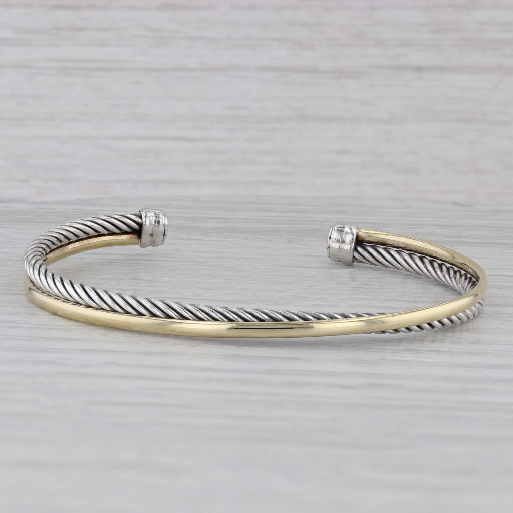 Gray David Yurman Cable Crossover Cuff Bracelet Sterling Silver 18k Yellow Gold 6.75"