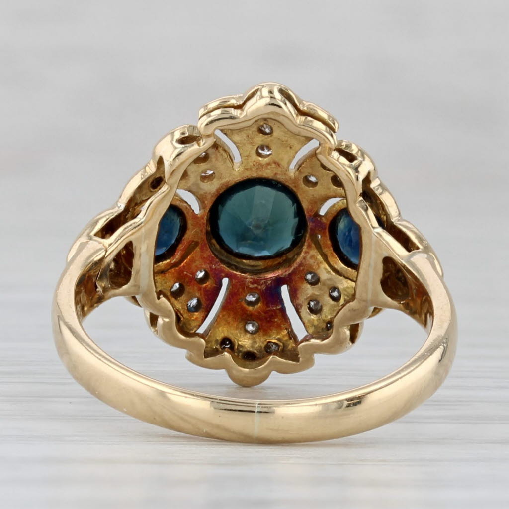 Gray Vintage 1.42ctw Blue Sapphire 3-Stone Ring 18k Yellow Gold Size 6
