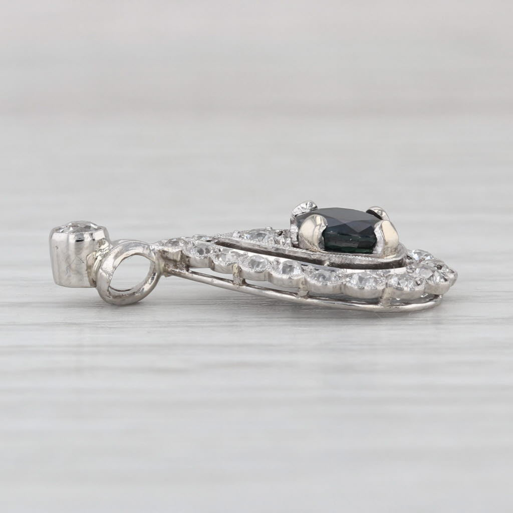 1.72ctw Blue Sapphire Diamond Halo Teardrop Pendant Platinum