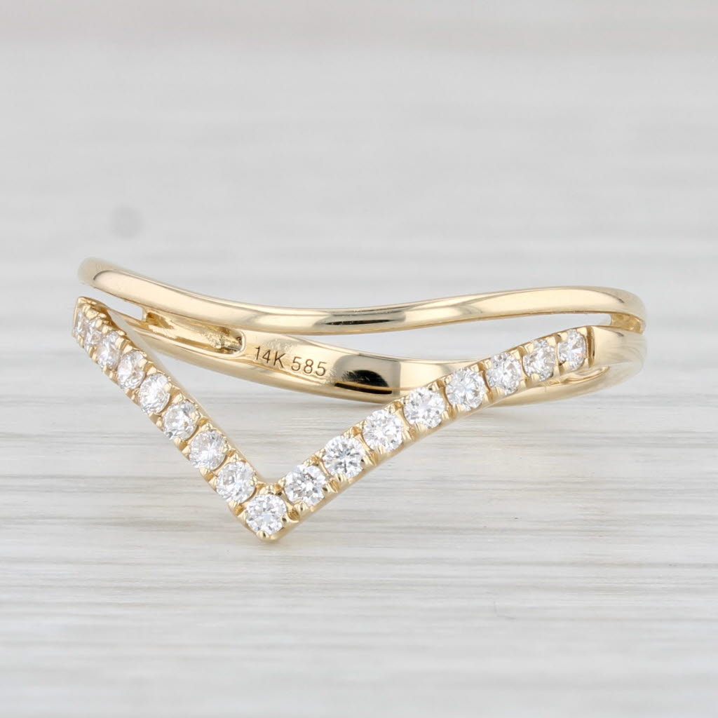 Light Gray 0.20ctw Diamond Contoured V Band Ring 14k Yellow Gold Size 6.5 Stackable