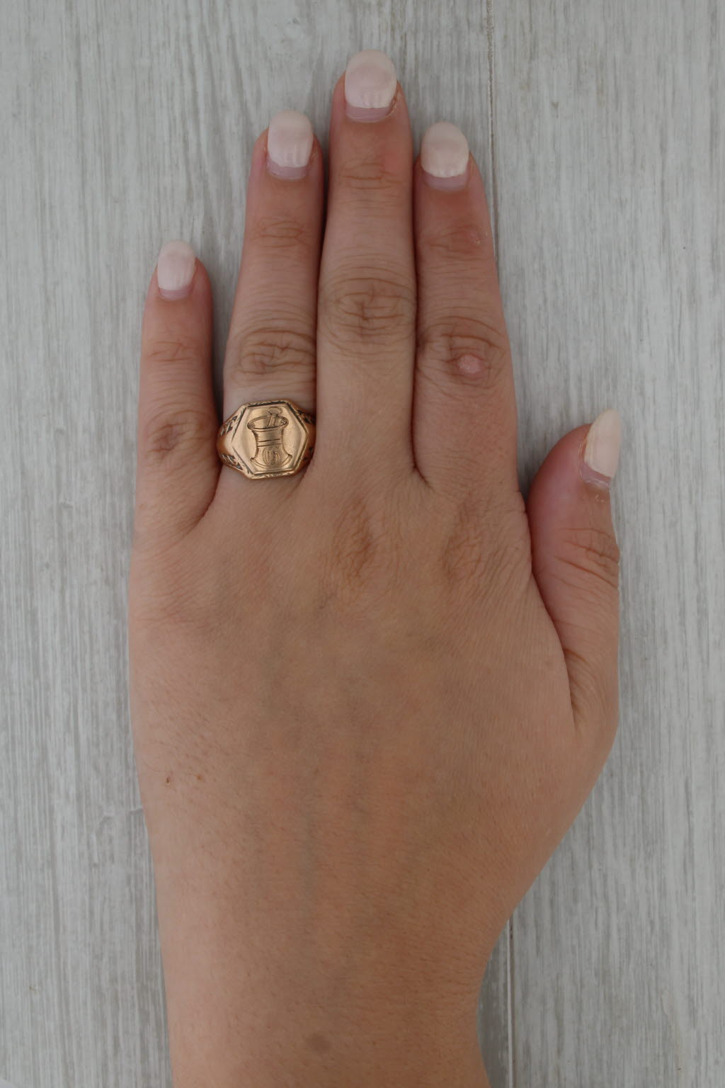 Antique Pharmacy School Ring 10k 14k Gold Size 8 Mortar Pestle Signet