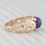 Oval Cabochon Amethyst Solitaire Ring 14k Yellow Gold Size 7 Ornate Vine Work