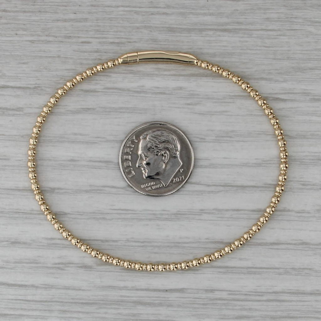 New Flexible Bead Bangle Bracelet 14k Yellow Gold 6.5" 2.2mm Snap Clasp