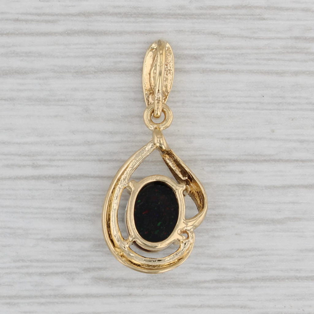 Gray Ammolite Triplet Pendant 18k Yellow Gold Oval Solitaire Drop