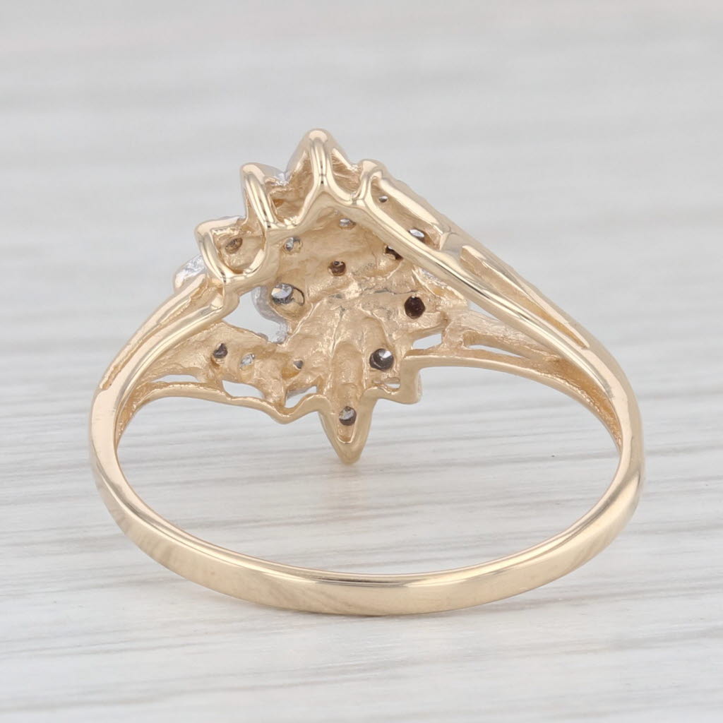 Light Gray Diamond Cluster Bypass Ring 10k Yellow Gold Size 7.5