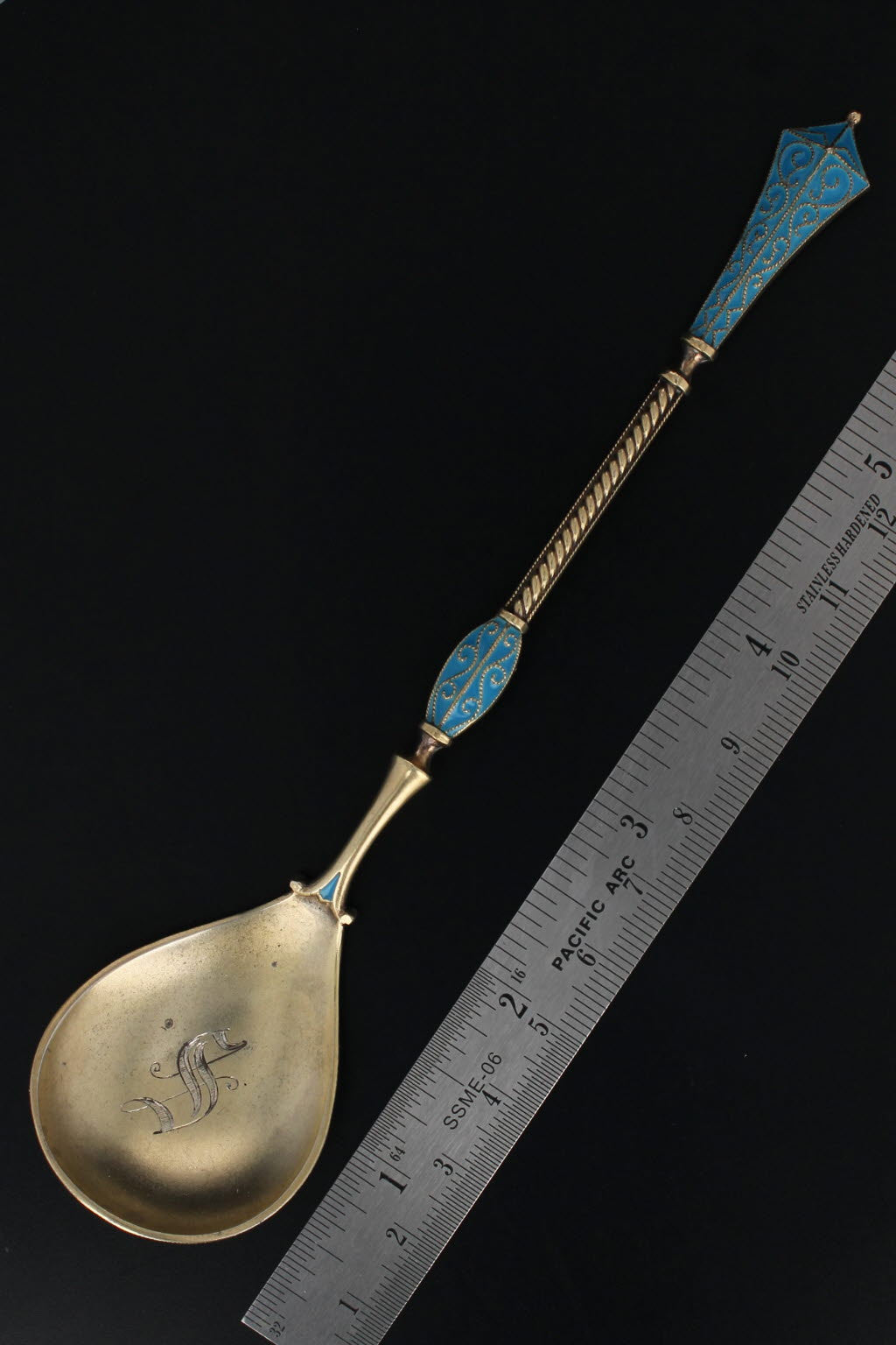 Black David Andersen Dragestil Soup Spoon Sterling Silver Norway Enamel Monogram