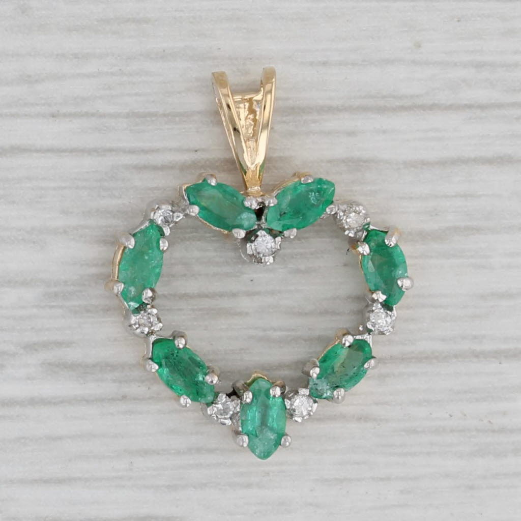 Gray 0.44ctw Emerald Diamond Open Heart Pendant 14k Yellow Gold