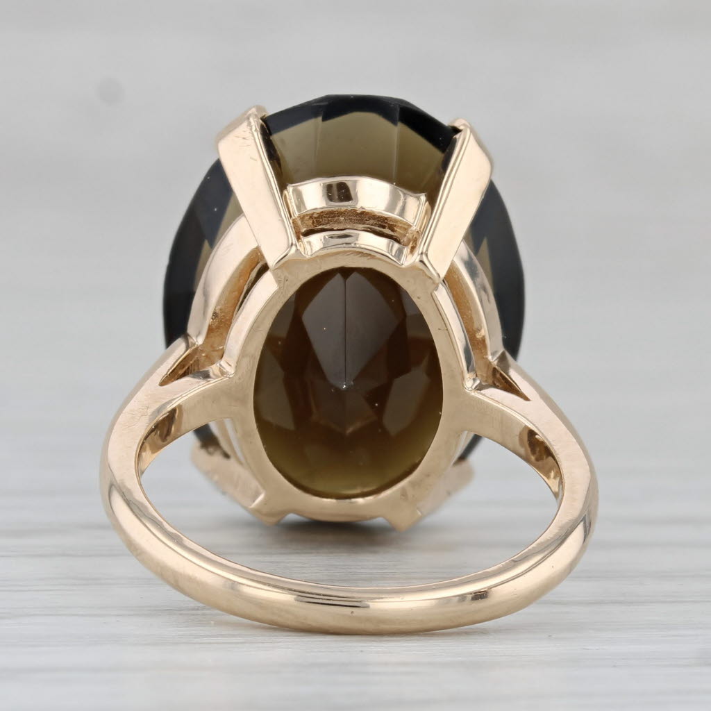 Gray 19.70ct Oval Smoky Quartz Solitaire Ring 14k Yellow Gold Size 6.75
