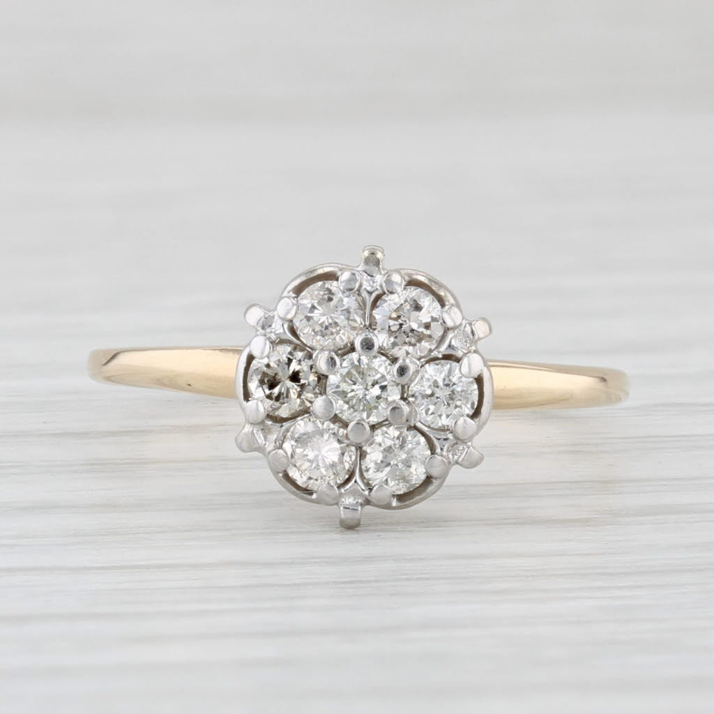 Light Gray 0.45ctw Diamond Cluster Engagement Ring 10k Gold Vintage Size 7