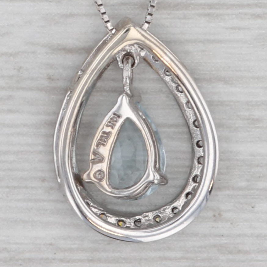 0.70ctw Aquamarine Diamond Teardrop Pendant 14k White Gold 18.25" Box Chain