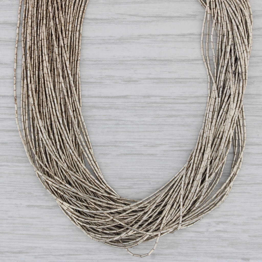 Gray Vintage Native American Liquid Silver Necklace Sterling Silver 28.5"