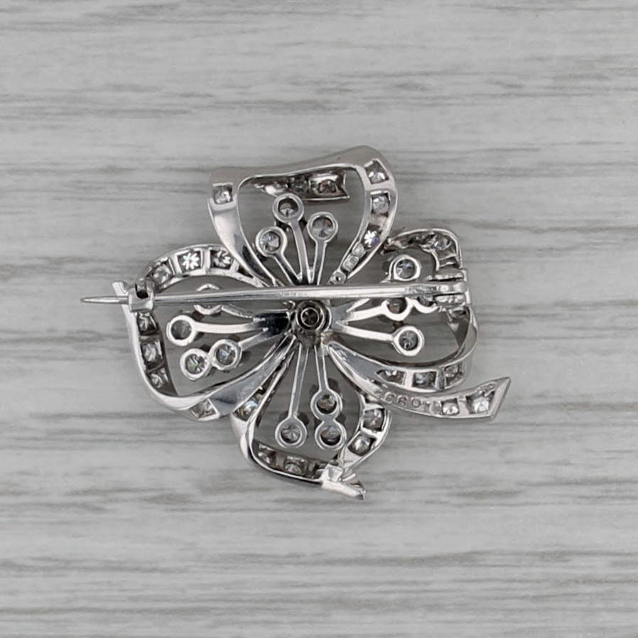 Cropp & Farr 1.10ctw Diamond Flower Brooch 18k Gold Vintage Pin Gowland Box