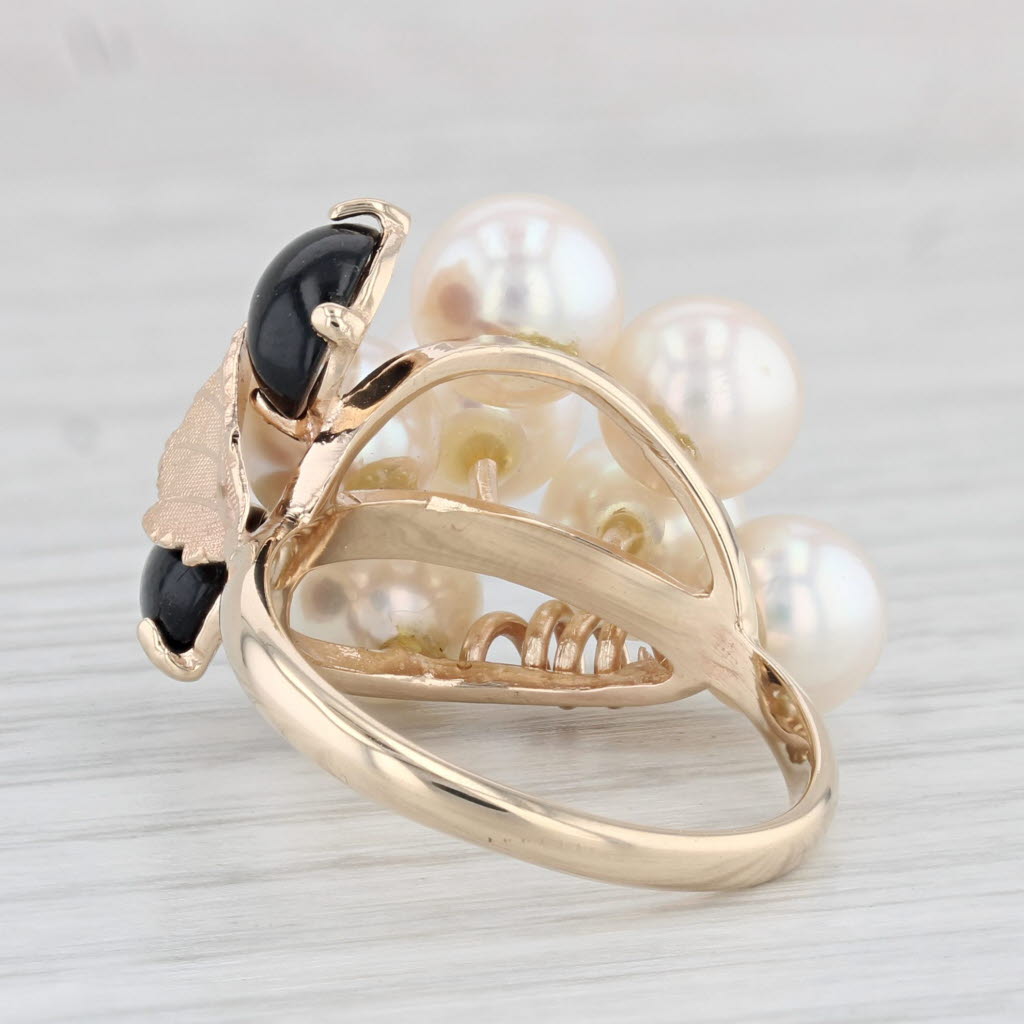 Light Gray Black Coral Cultured Pearl Cluster Ring 14k Yellow Gold Size 7.5 Cocktail