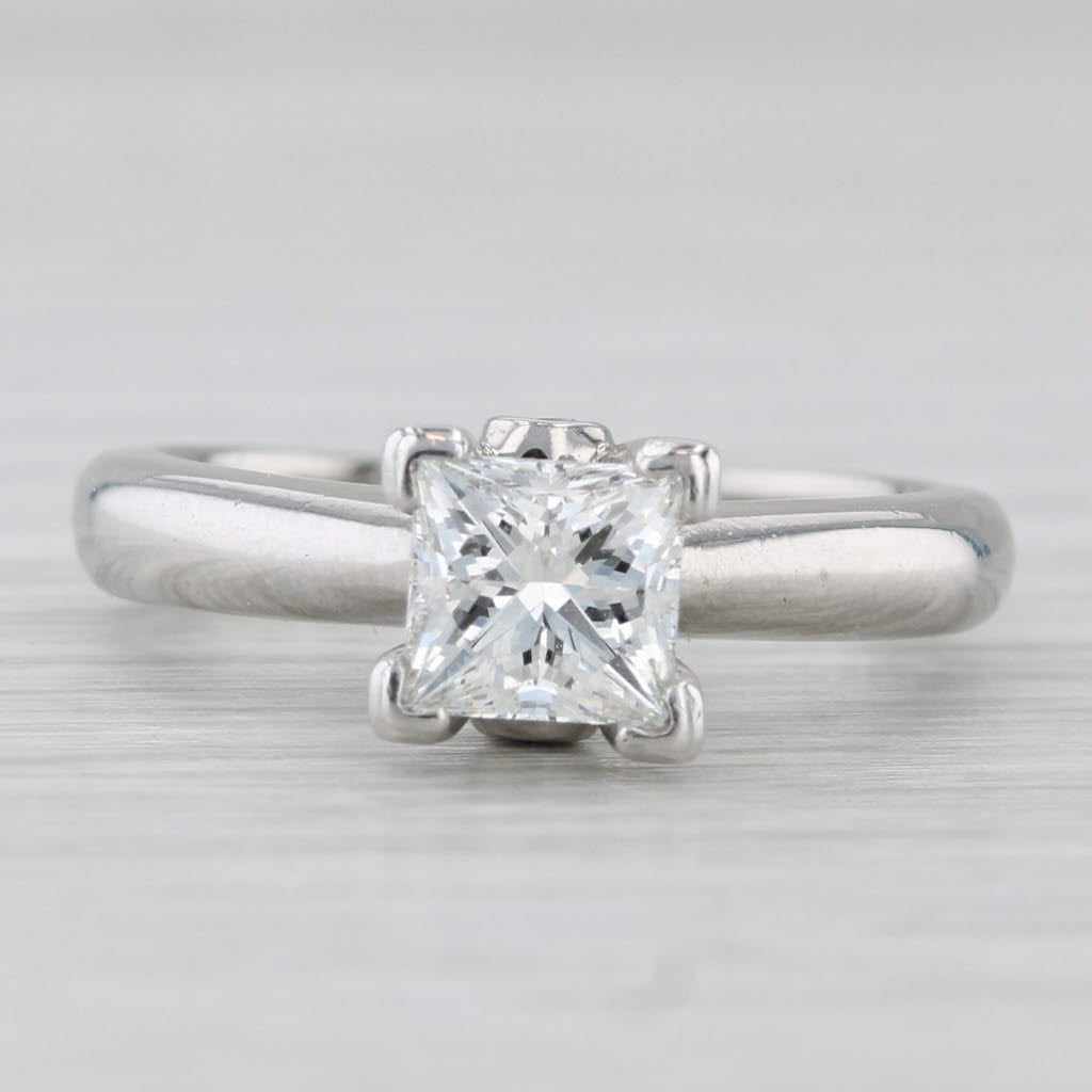 Light Gray 1.04ct Princess Diamond Engagement Ring 18k Gold Platinum Size 5.5-5.75