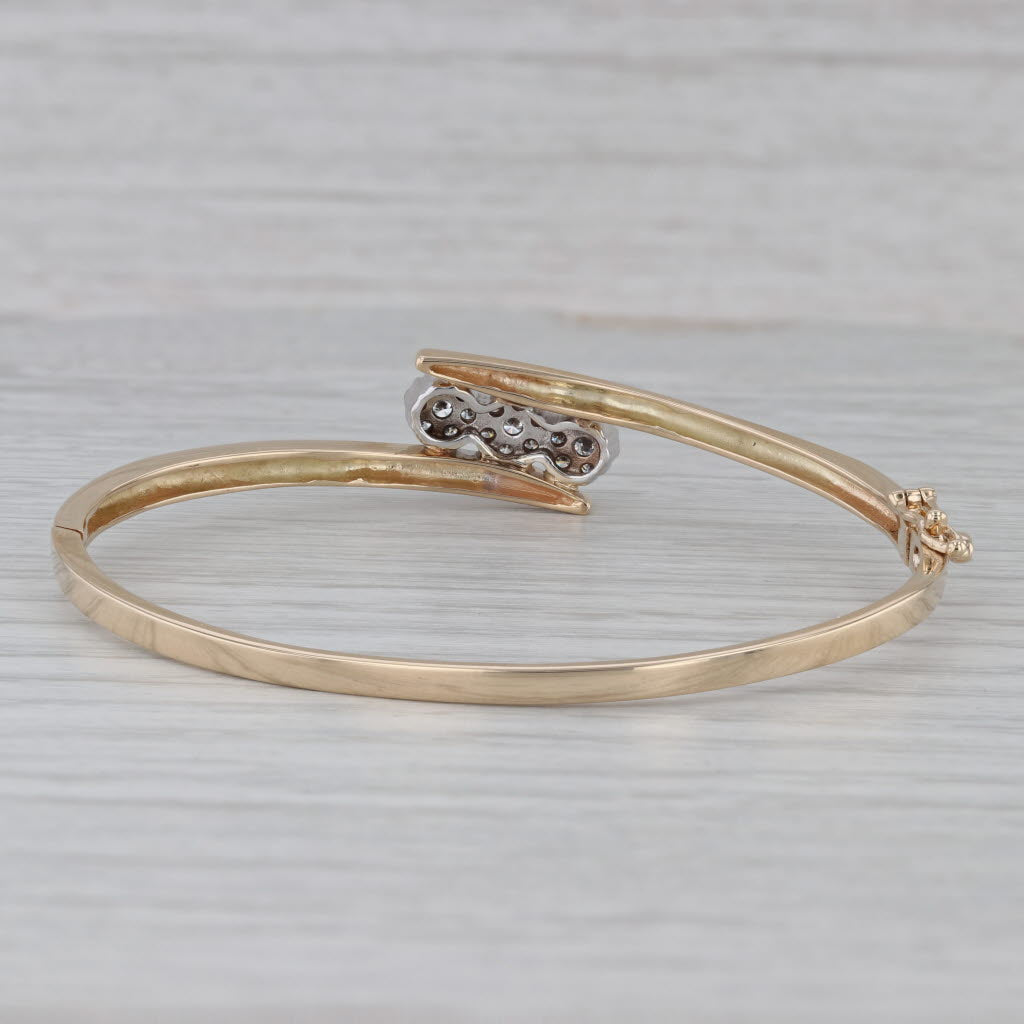 Gray 0.50ctw Diamond 3-Stone Bypass Bangle Bracelet 14k Yellow Gold 6.75"