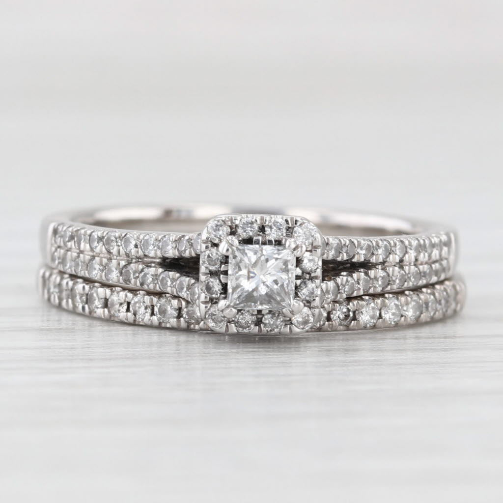 Light Gray 0.56ctw Diamond Engagement Ring Wedding Band Bridal Set 10k White Gold Sz 6.75-7
