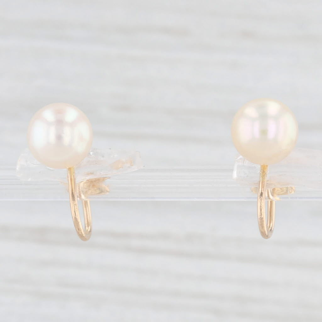 Light Gray Cultured Pearl Earrings 14k Yellow Gold Screw Back Non Pierced Studs
