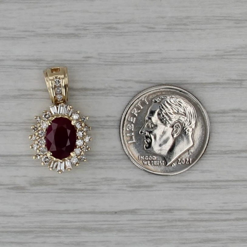 1.90ctw Oval Ruby Diamond Halo Pendant 14k Yellow Gold