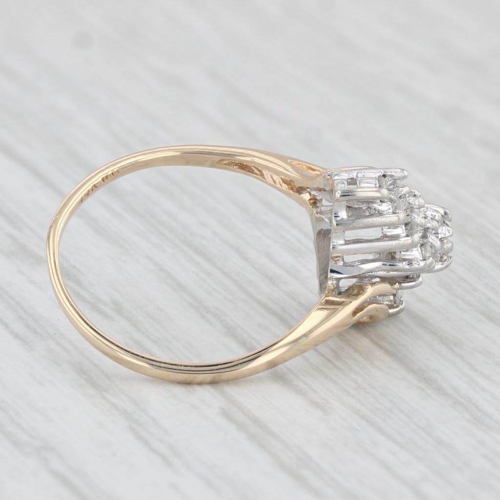 Light Gray Diamond Cluster Bypass Ring 14k Yellow Gold Size 4.5