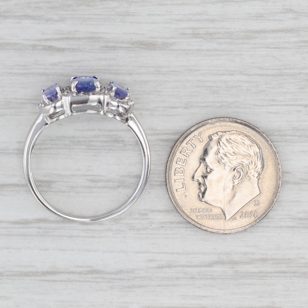 Light Gray 1.10ctw Tanzanite 3-Stone Diamond Ring 14k White Gold Size 6.25