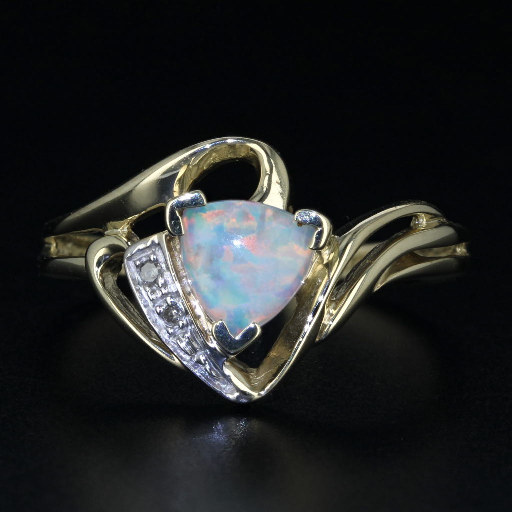 Black Lab Created Opal Diamond Ring 10k Yellow Gold Size 7.25 Bypass