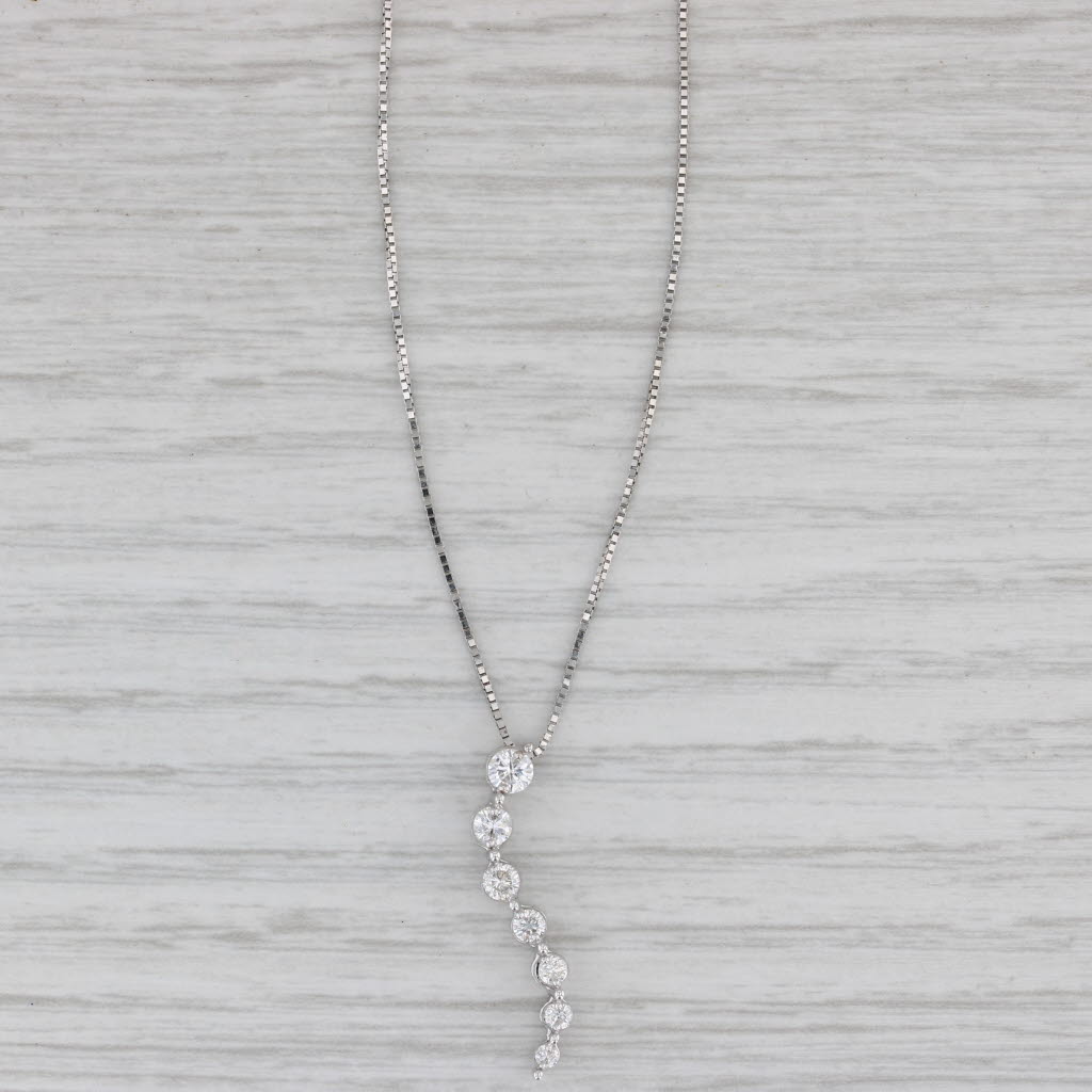 Gray 0.45ctw Diamond Journey Pendant Necklace 14k White Gold 17" Box Chain