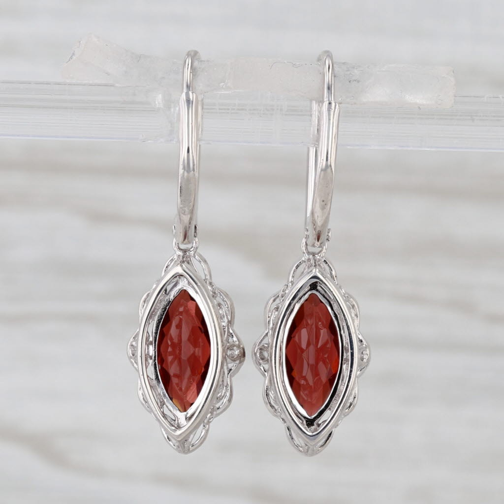 2.61ctw Garnet Diamond Dangle Earrings Sterling Silver Lever Back Drops