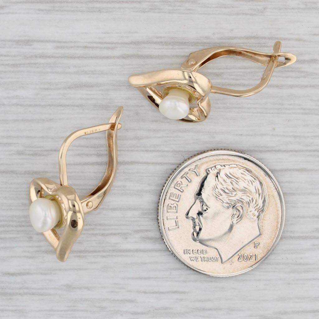 Gray Cultured Pearl Heart Drop Earrings 10k Yellow Gold Pierced Leverbacks