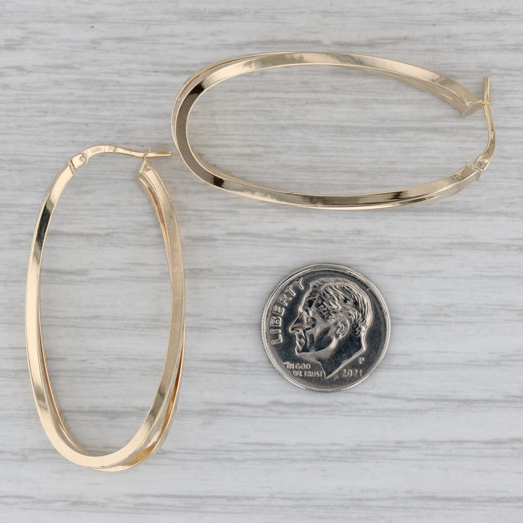 Gray Twist Oval Hoop Earrings 14k Yellow Gold Snap Top Posts